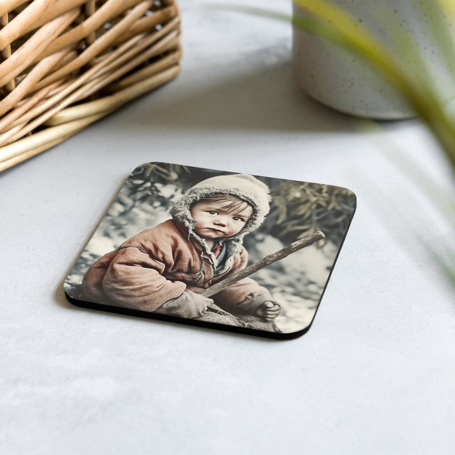 Coaster / 1x Cork / Portrait Ötzi Tisenjoch I