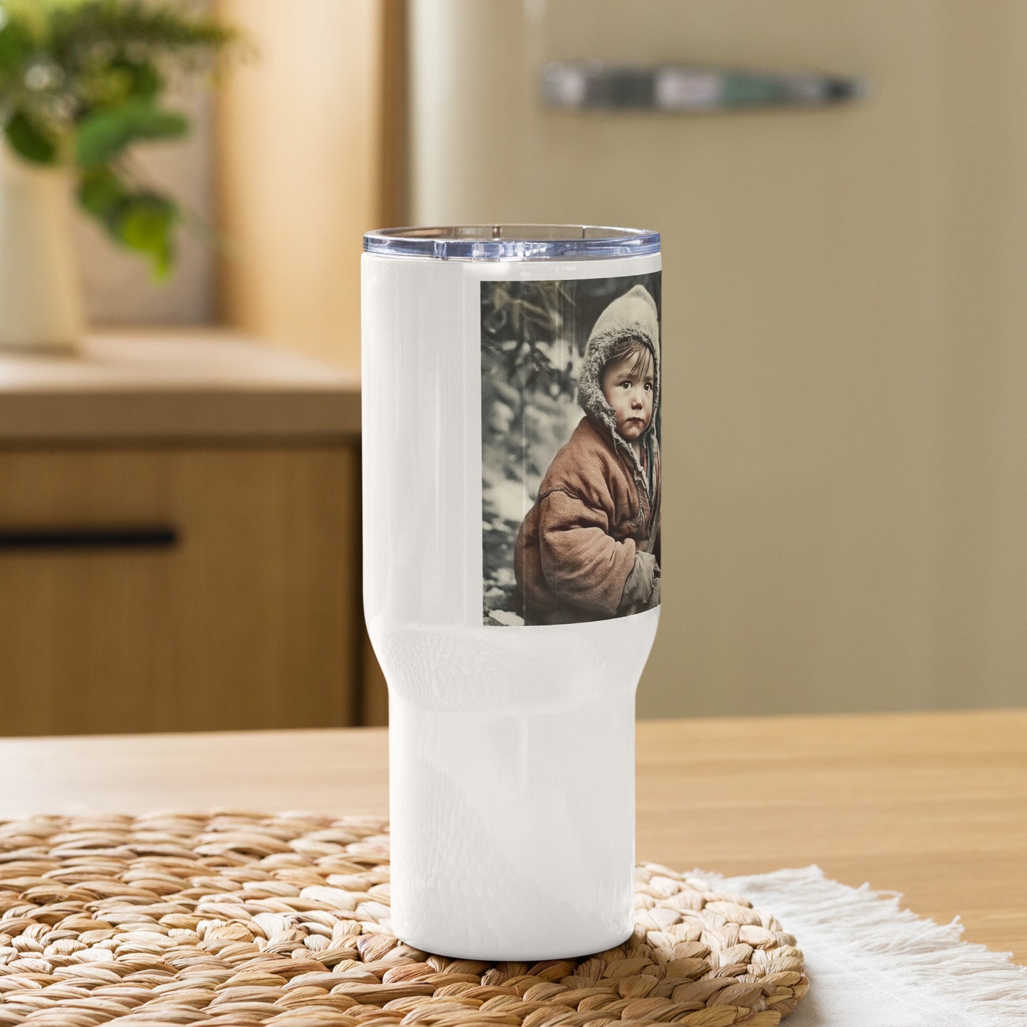 Travel Mug / White Stainless Steel / Portrait Ötzi Tisenjoch I