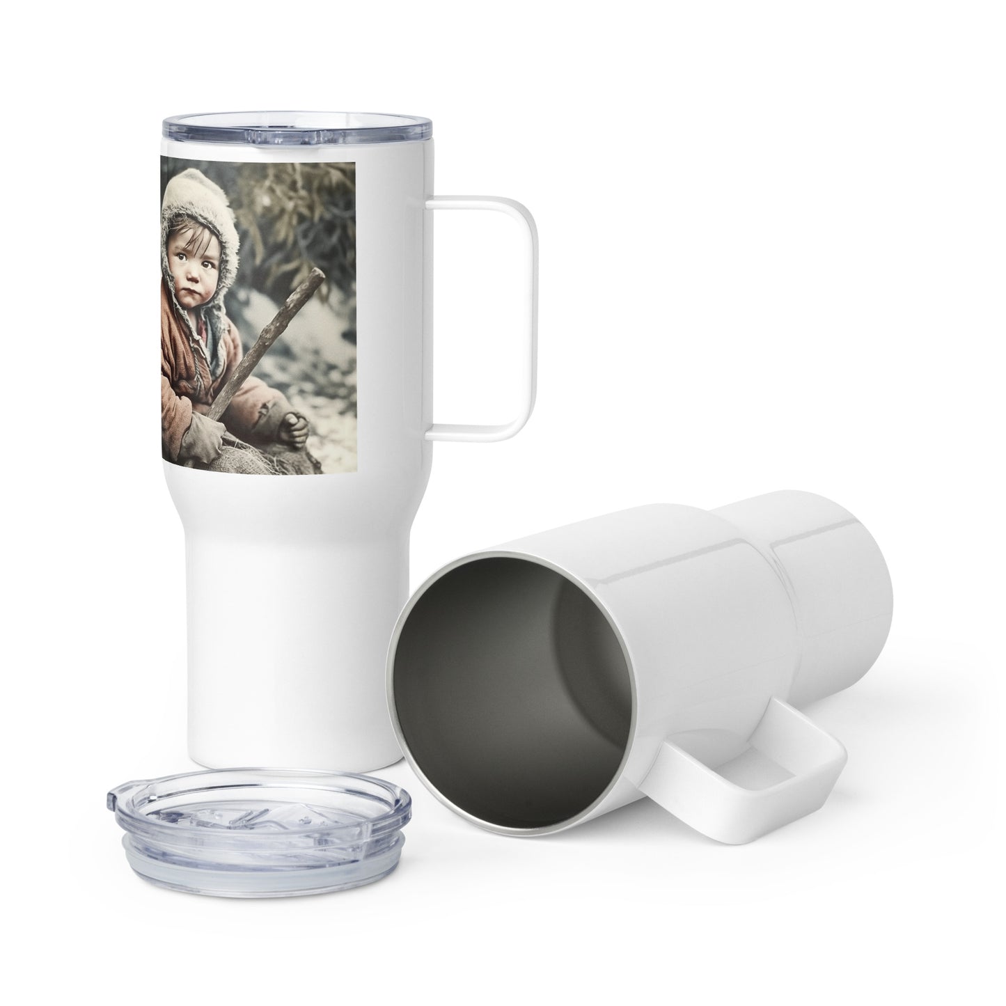 Travel Mug / White Stainless Steel / Portrait Ötzi Tisenjoch I