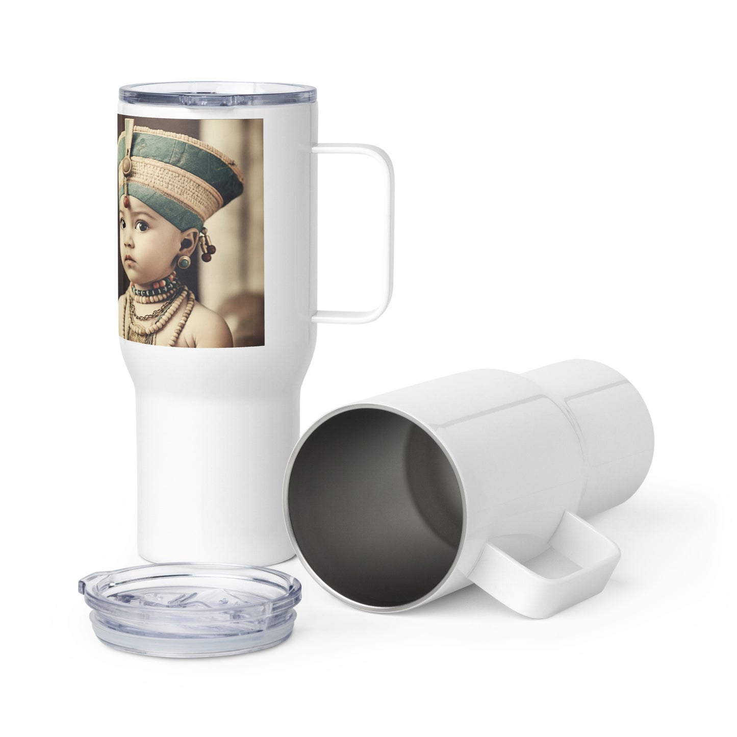 Travel Mug / White Stainless Steel / Portrait Nefertiti Neferneferuaten I