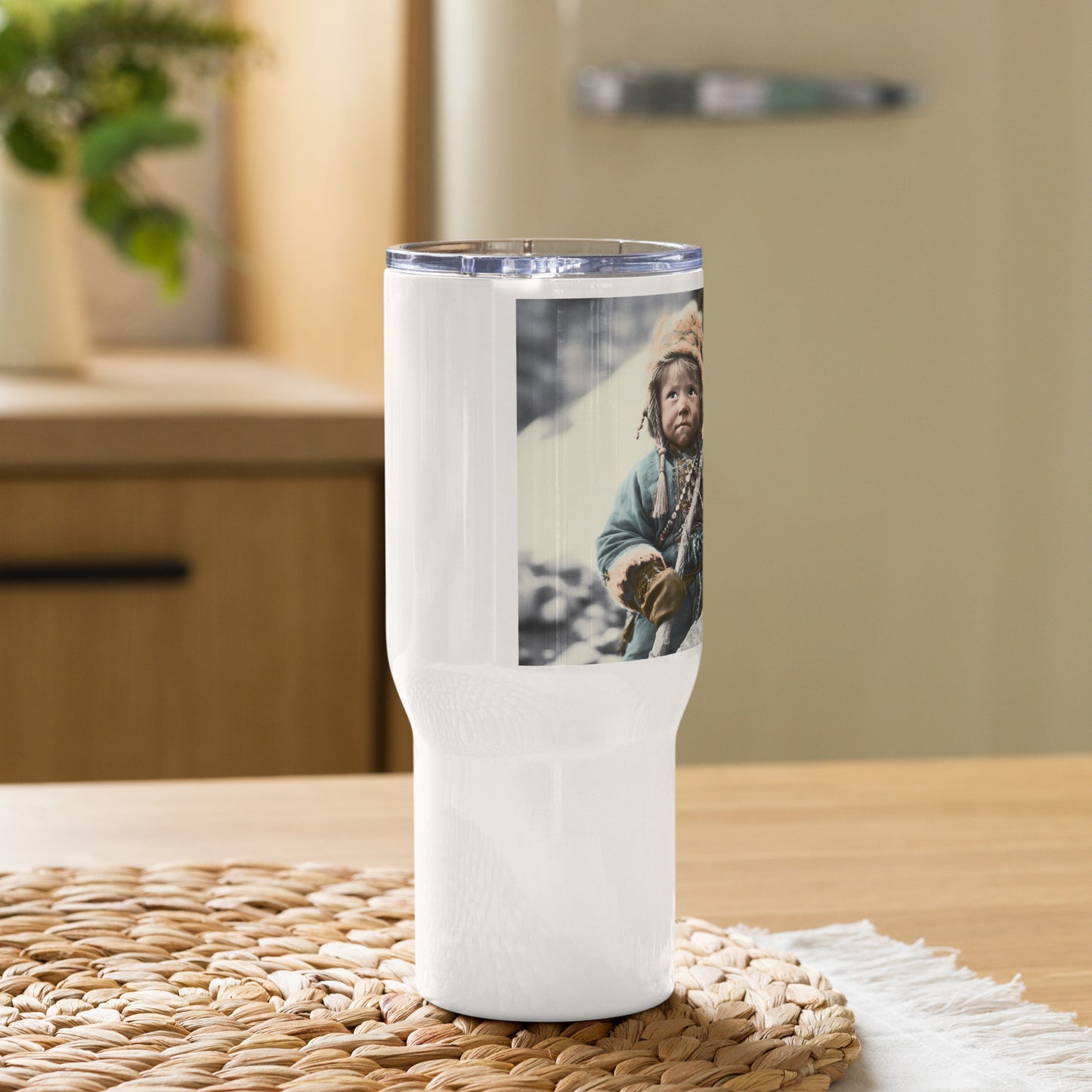 Travel Mug / White Stainless Steel / Portrait Ötzi Tisenjoch II