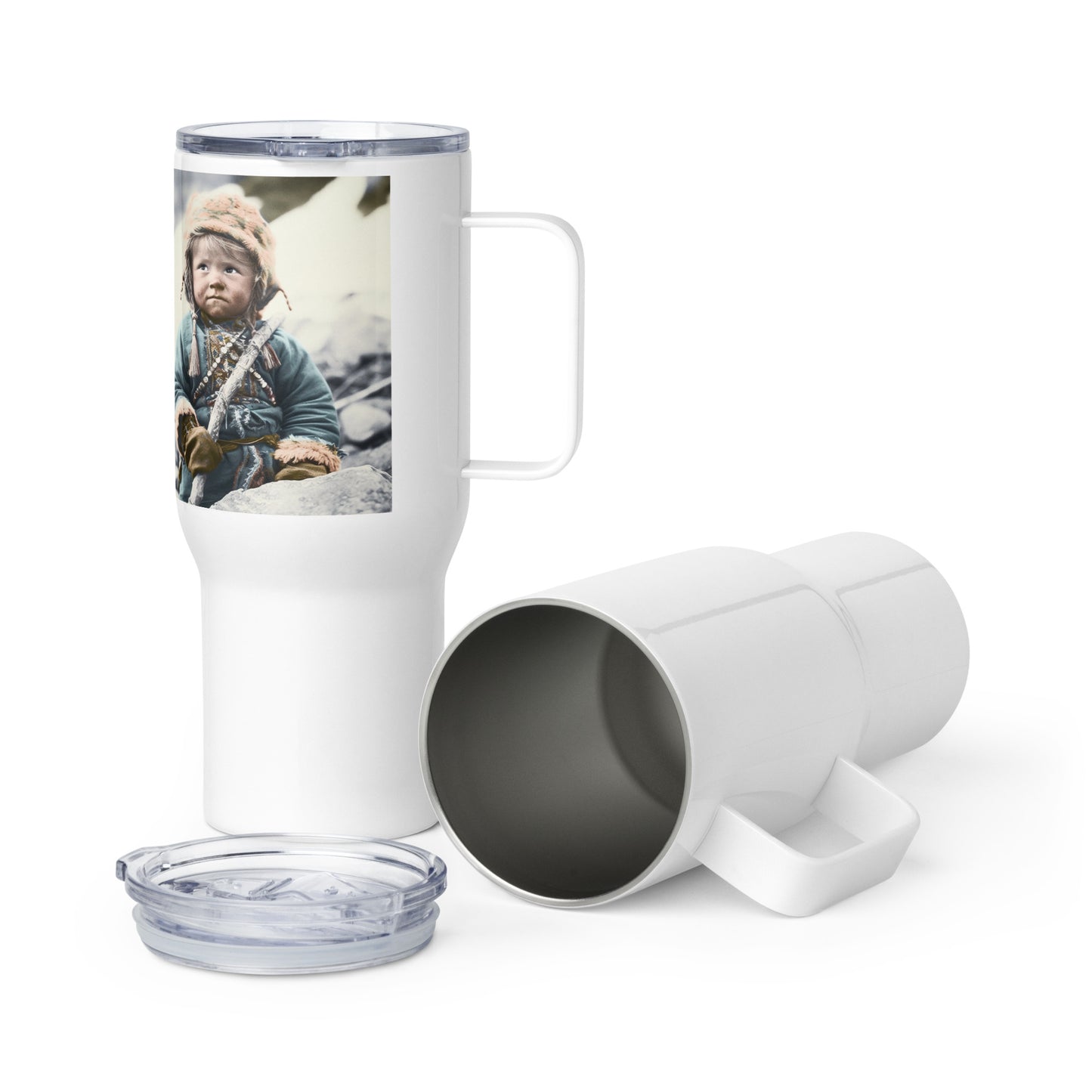 Travel Mug / White Stainless Steel / Portrait Ötzi Tisenjoch II