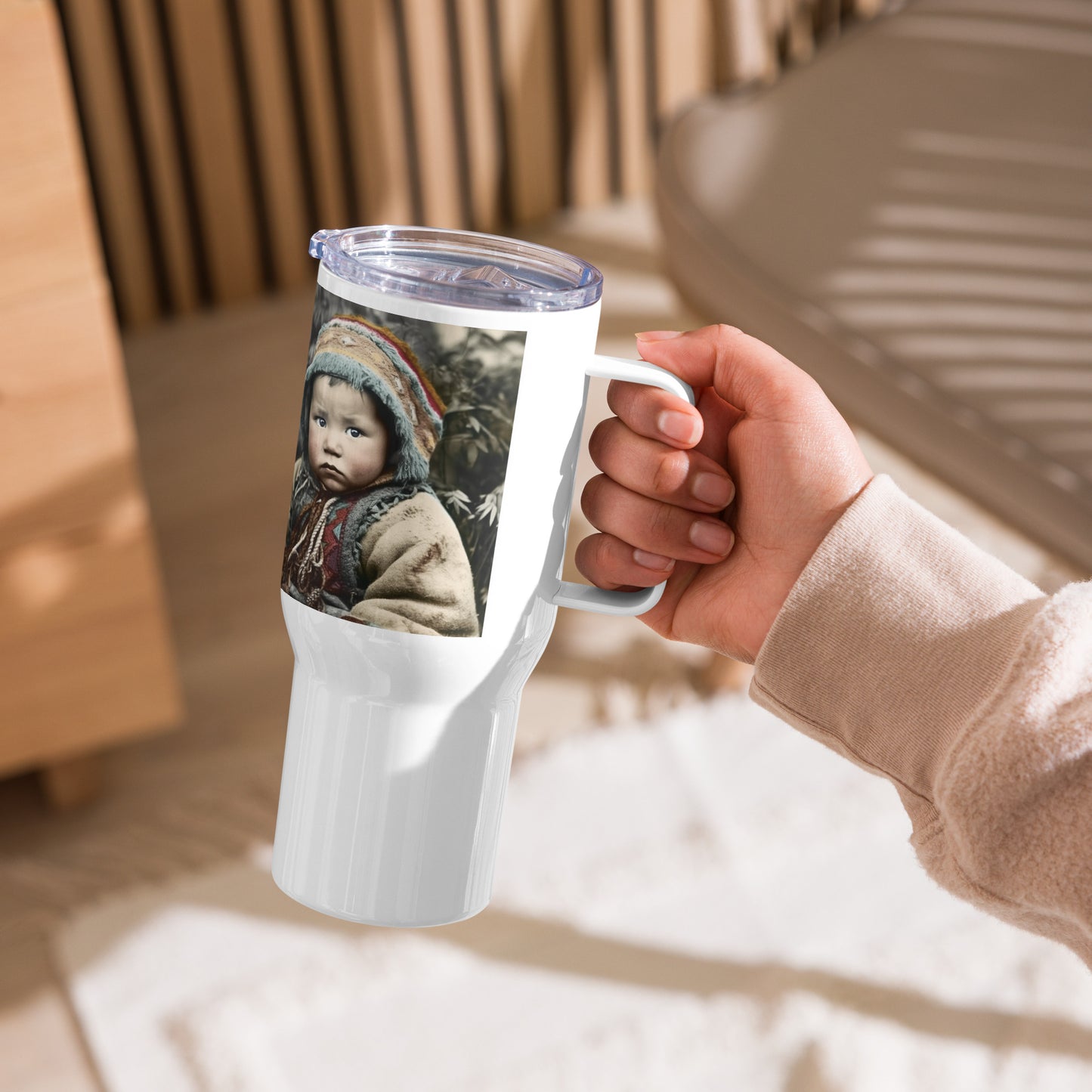 Travel Mug / White Stainless Steel / Portrait Koelbjerg Child I