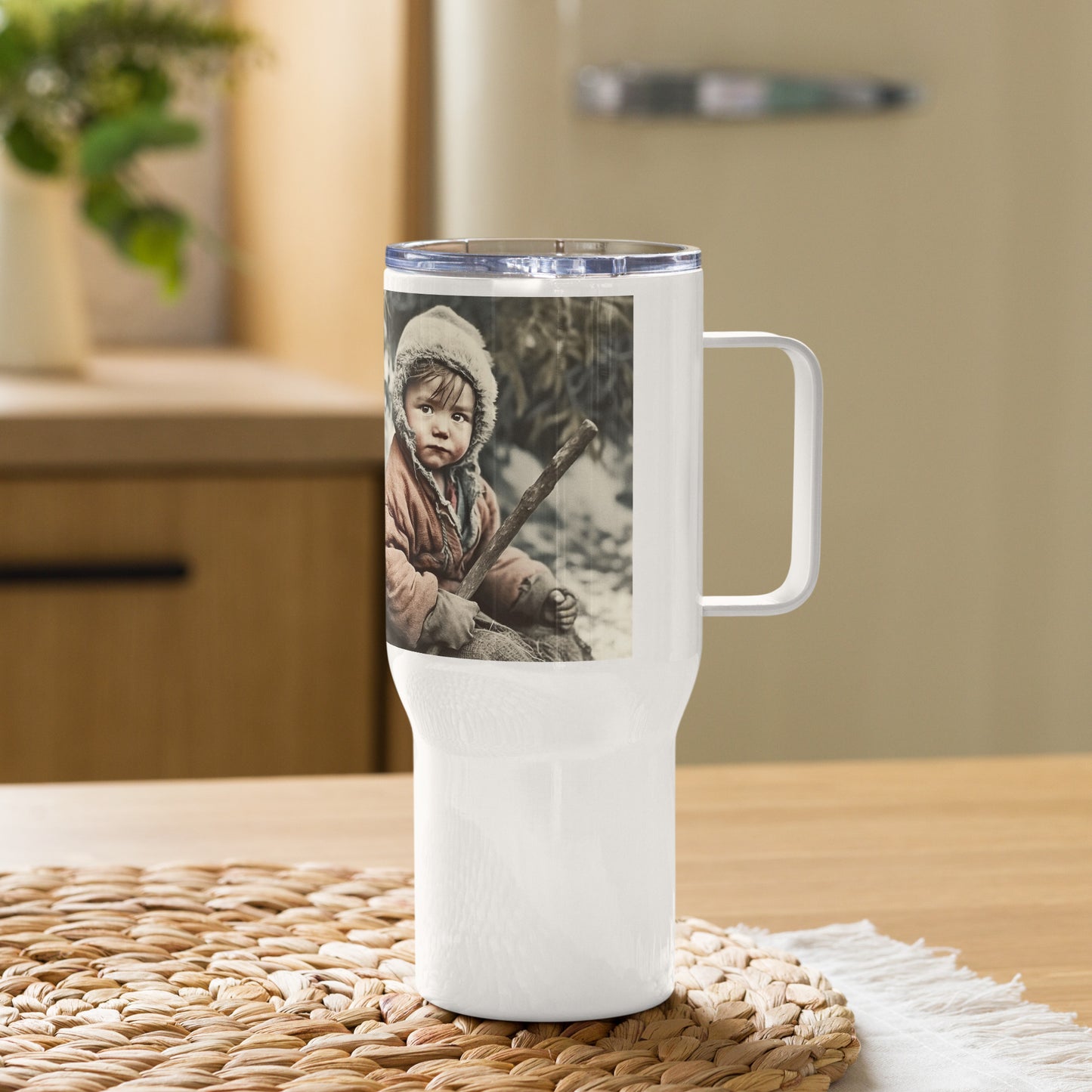 Travel Mug / White Stainless Steel / Portrait Ötzi Tisenjoch I