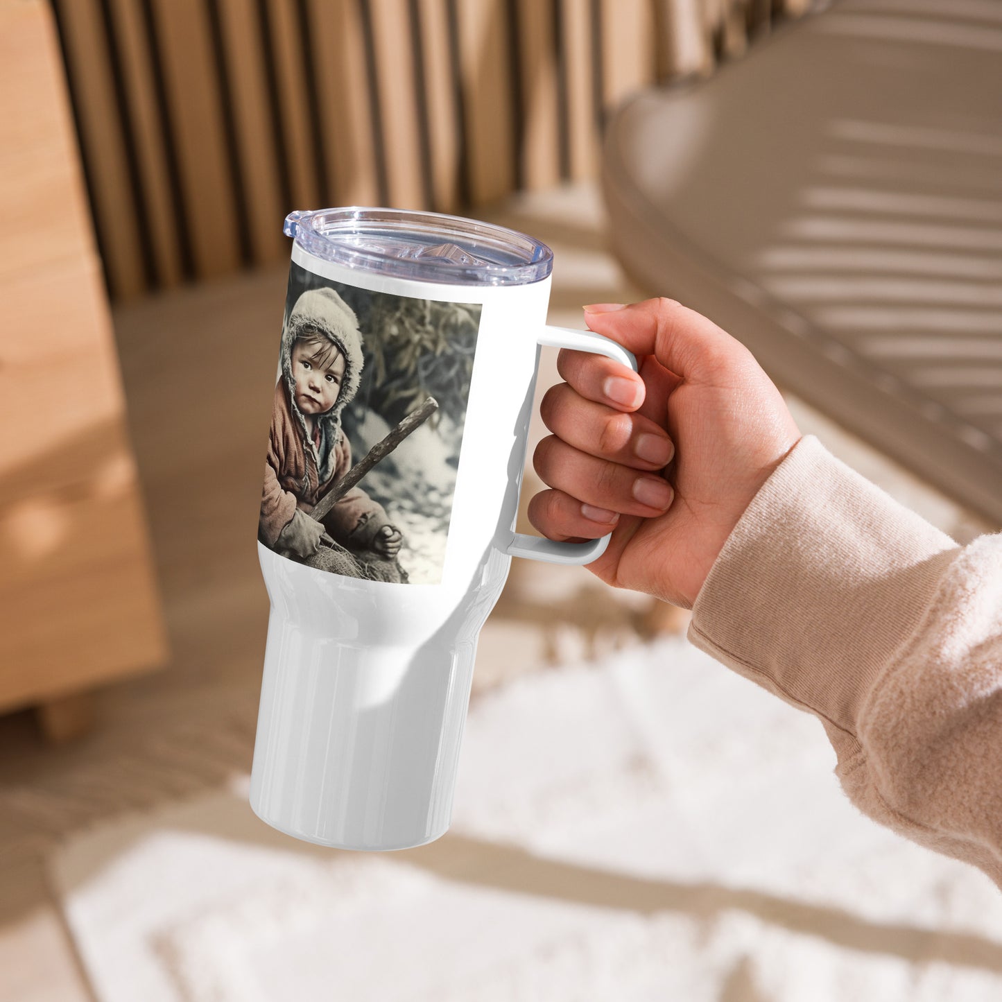 Travel Mug / White Stainless Steel / Portrait Ötzi Tisenjoch I