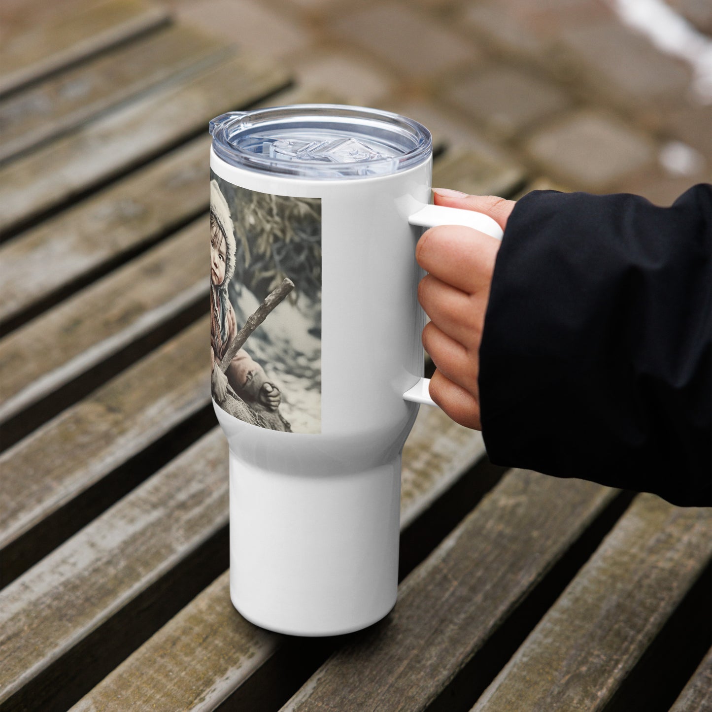 Travel Mug / White Stainless Steel / Portrait Ötzi Tisenjoch I