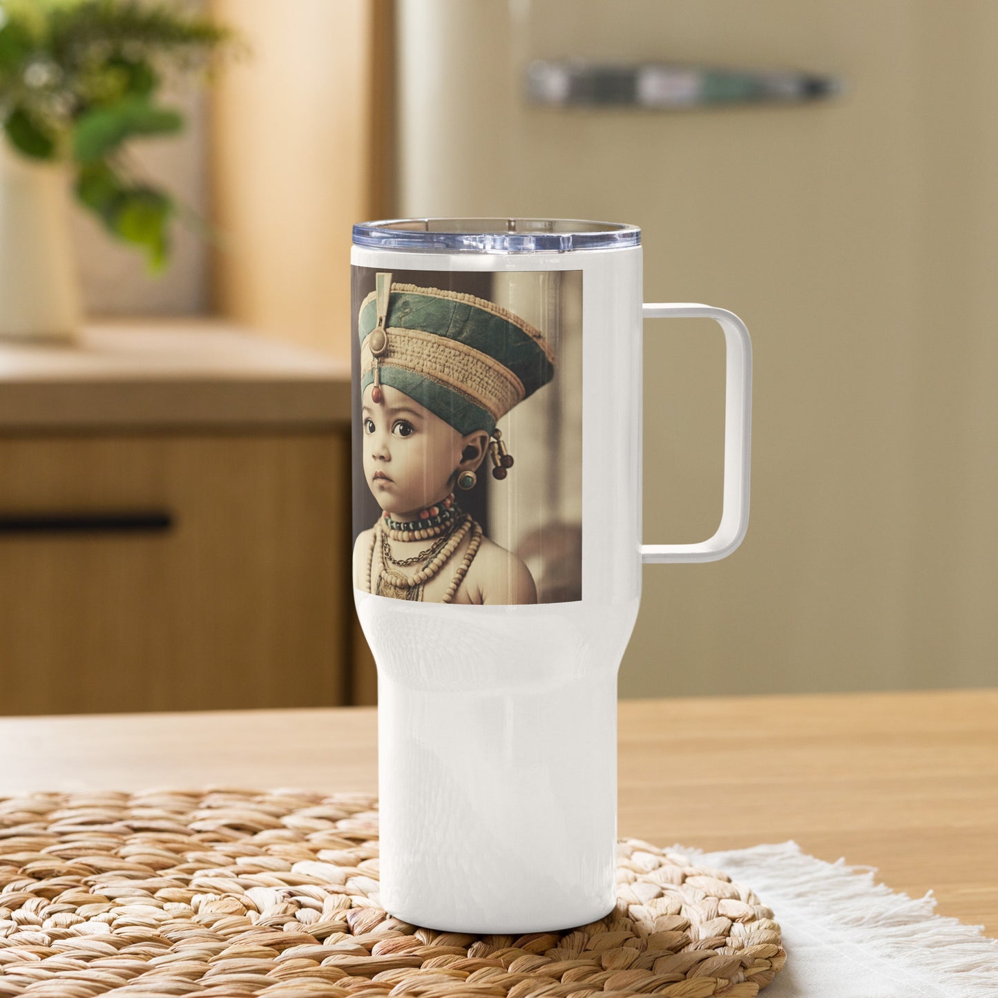 Travel Mug / White Stainless Steel / Portrait Nefertiti Neferneferuaten I