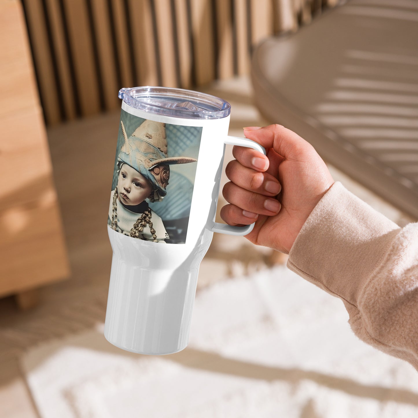 Travel Mug / White Stainless Steel / Portrait Akhenaten Amenhotep II