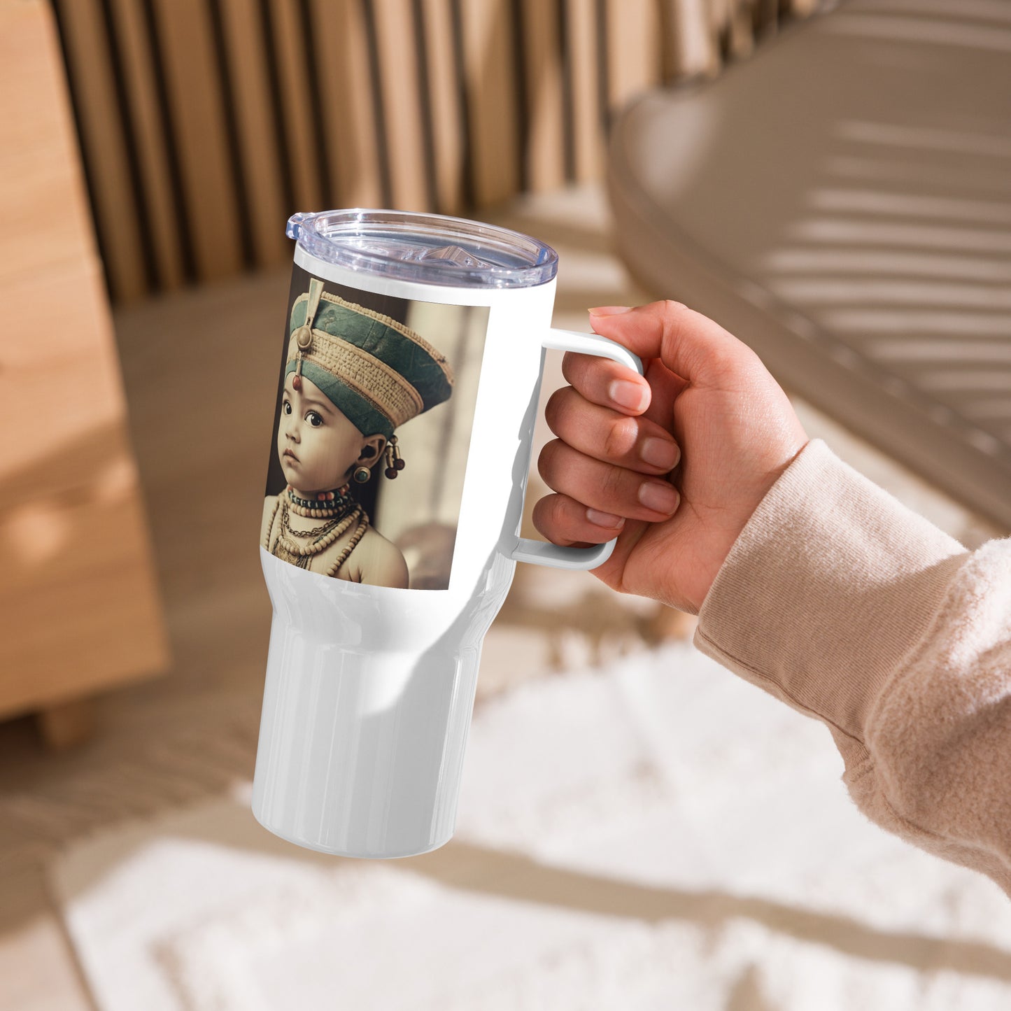 Travel Mug / White Stainless Steel / Portrait Nefertiti Neferneferuaten I