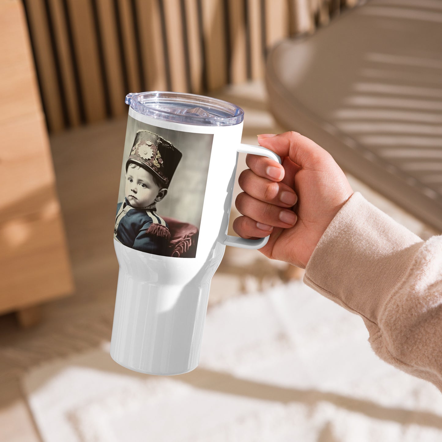 Travel Mug / White Stainless Steel / Portrait Napoleon Carlo III