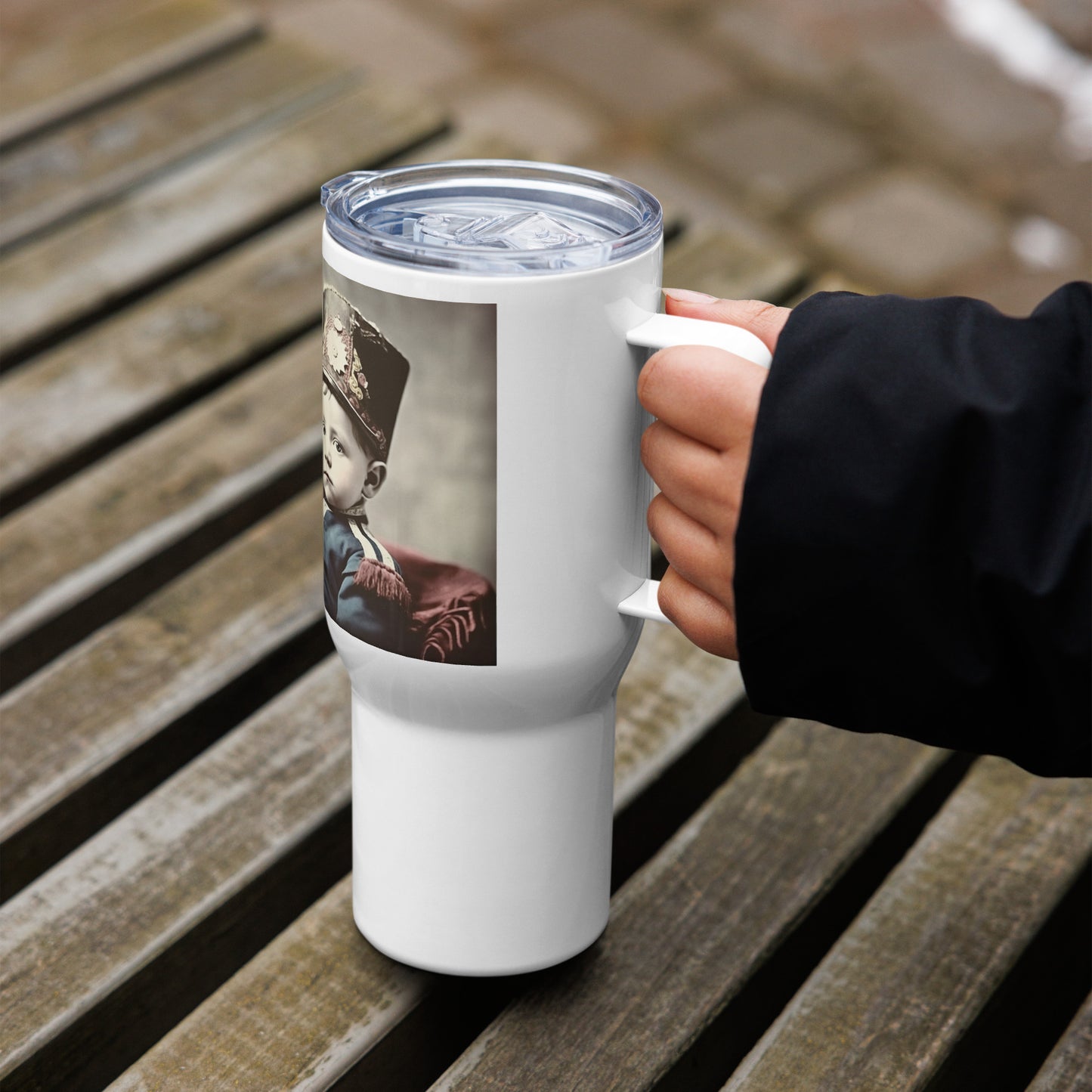 Travel Mug / White Stainless Steel / Portrait Napoleon Carlo III