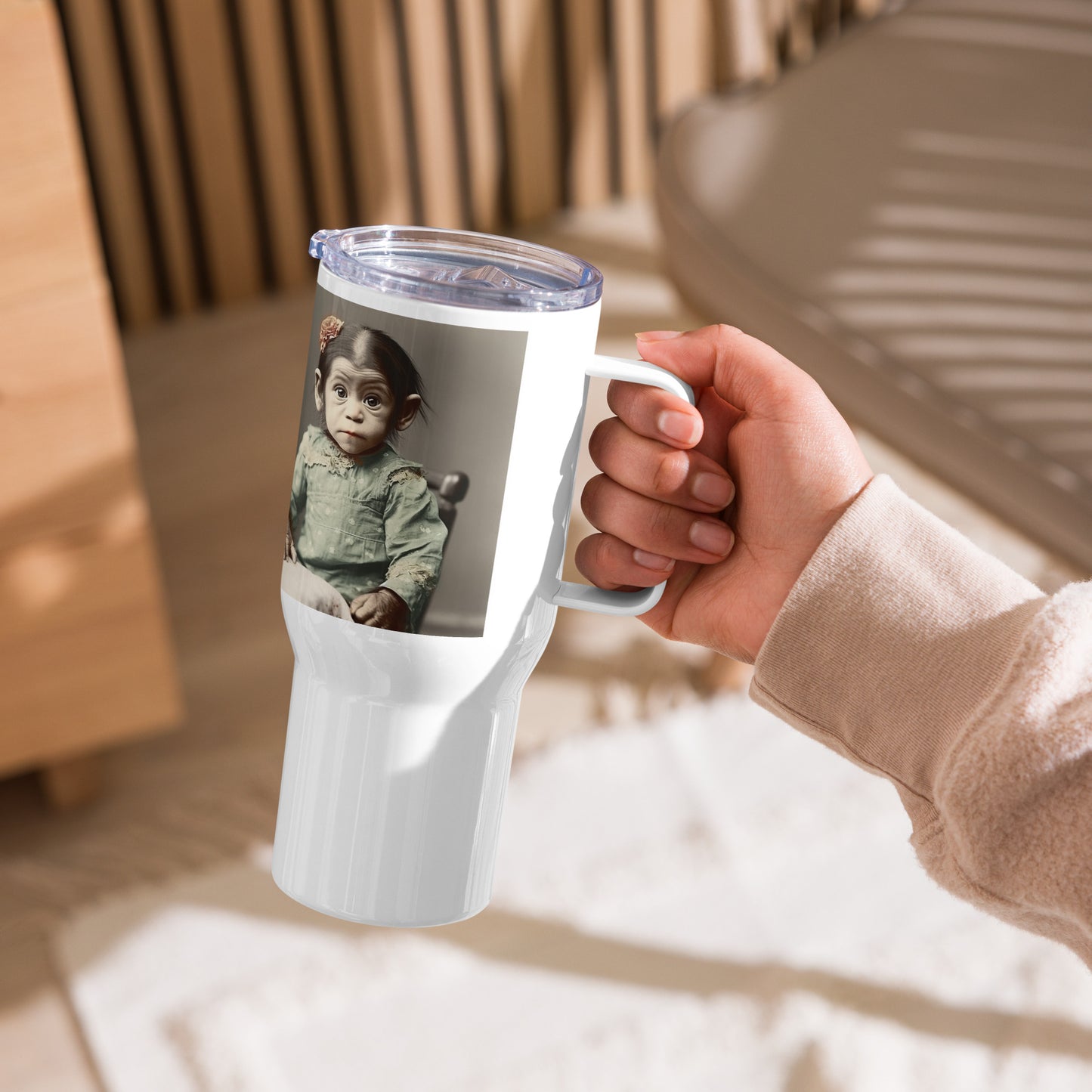 Travel Mug / White Stainless Steel / Portrait Lucy Dinkinesh I