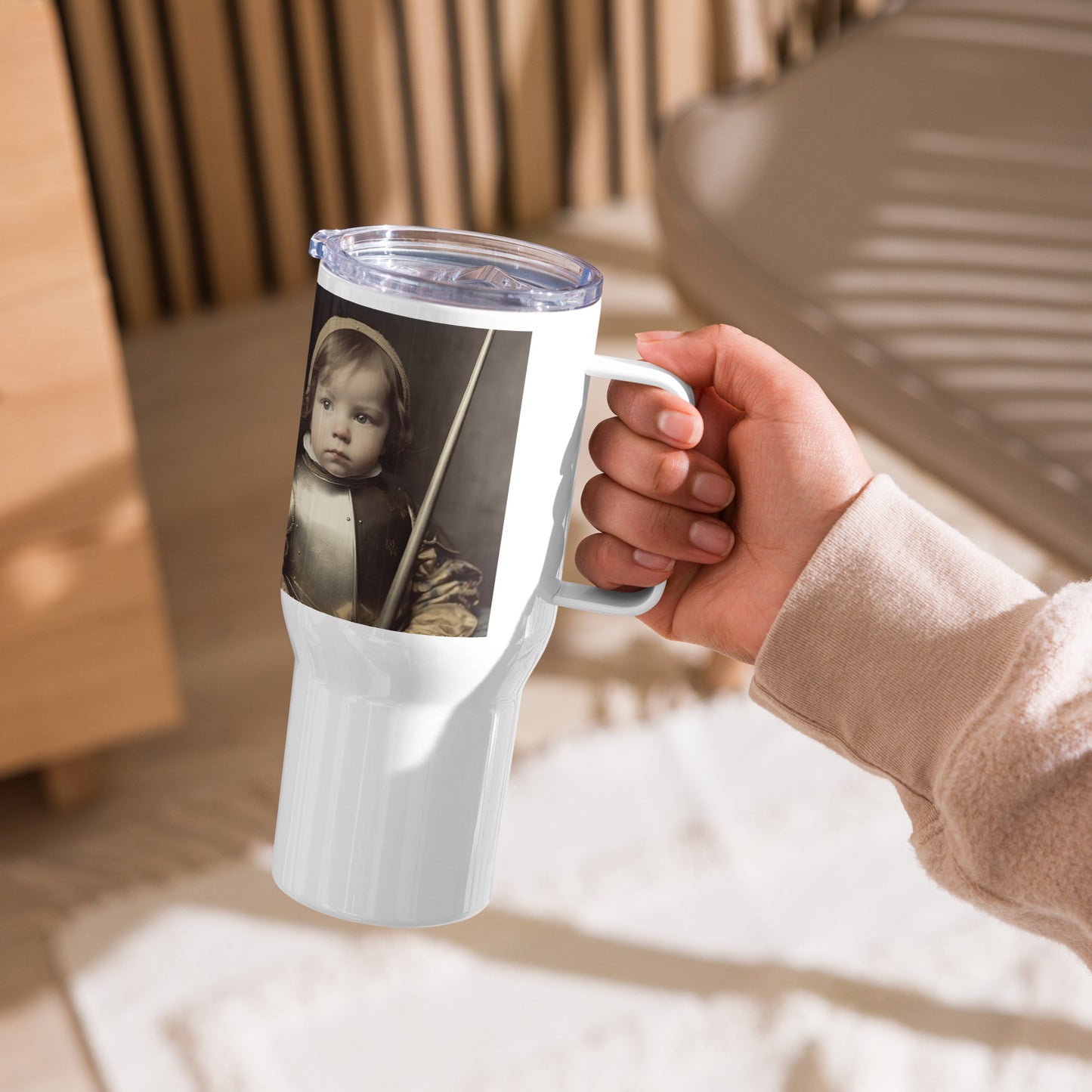 Travel Mug / White Stainless Steel / Portrait Jeanne 'Joan' Arc II