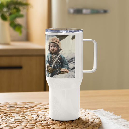 Travel Mug / White Stainless Steel / Portrait Ötzi Tisenjoch II